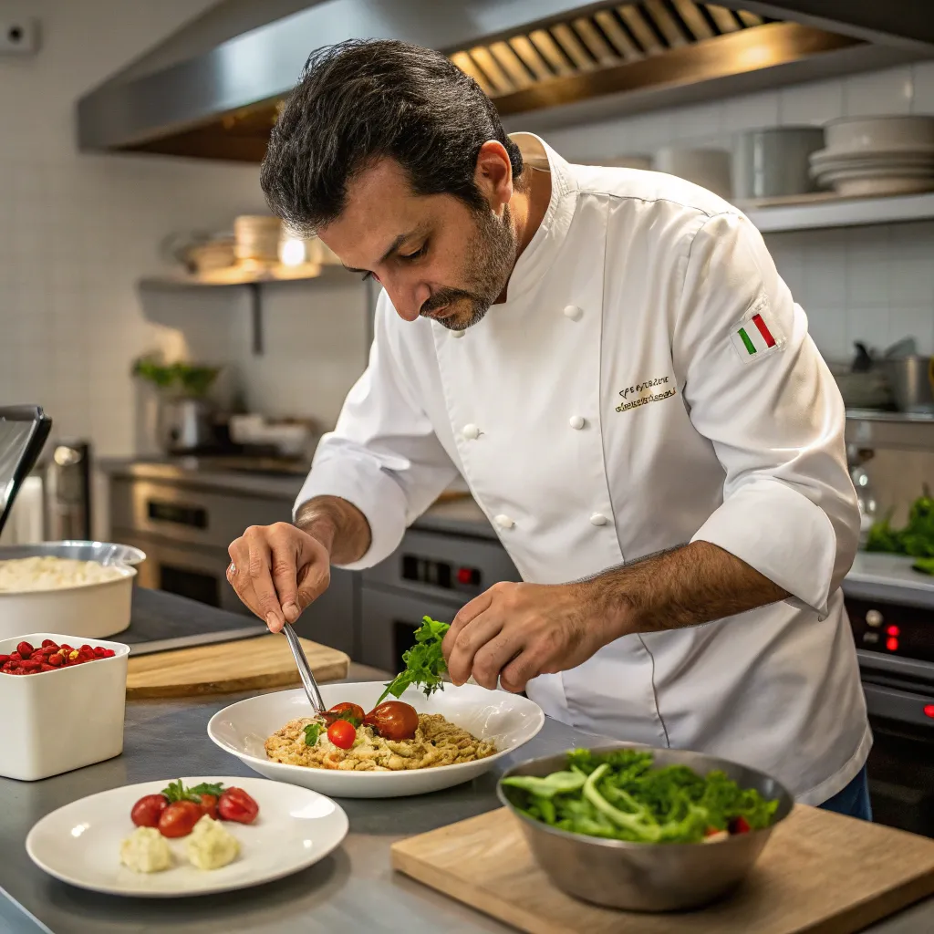Chef demonstrating Italian cooking techniques